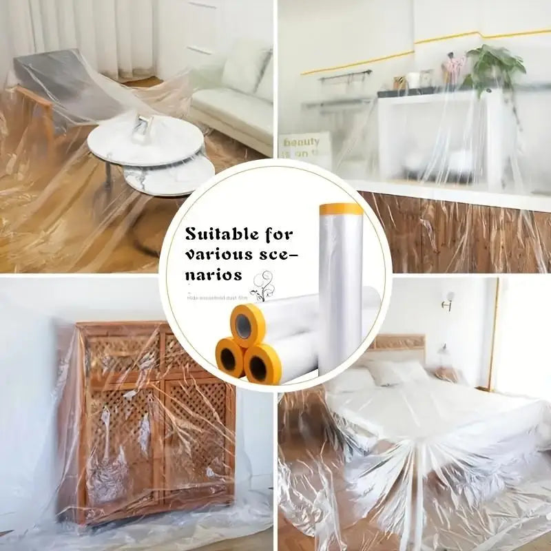 Pre-taped masking film used for painting protection and various scenarios.