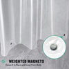 Clear shower curtain liner with weighted magnets used to keep it in place and away from the body
