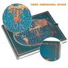 A three-dimensional design featuring a book with a globe cover and an adventure book title.