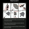Instructions showing how to press, bounce off, close, and finish an automatic transparent folding umbrella.