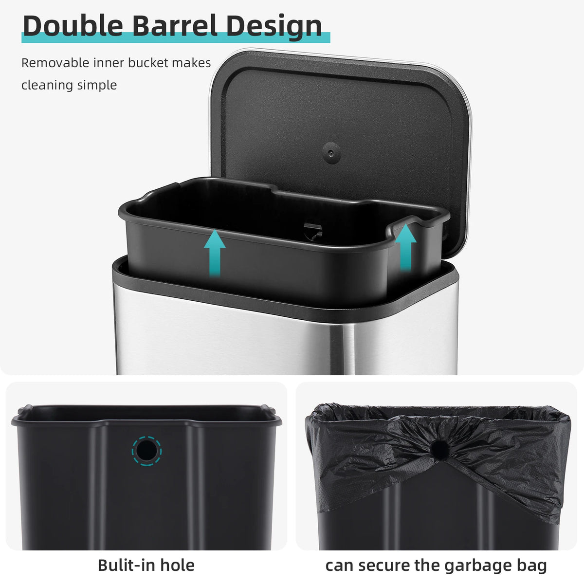 Stainless Steel Kitchen Trash Can with Soft-Close Lid