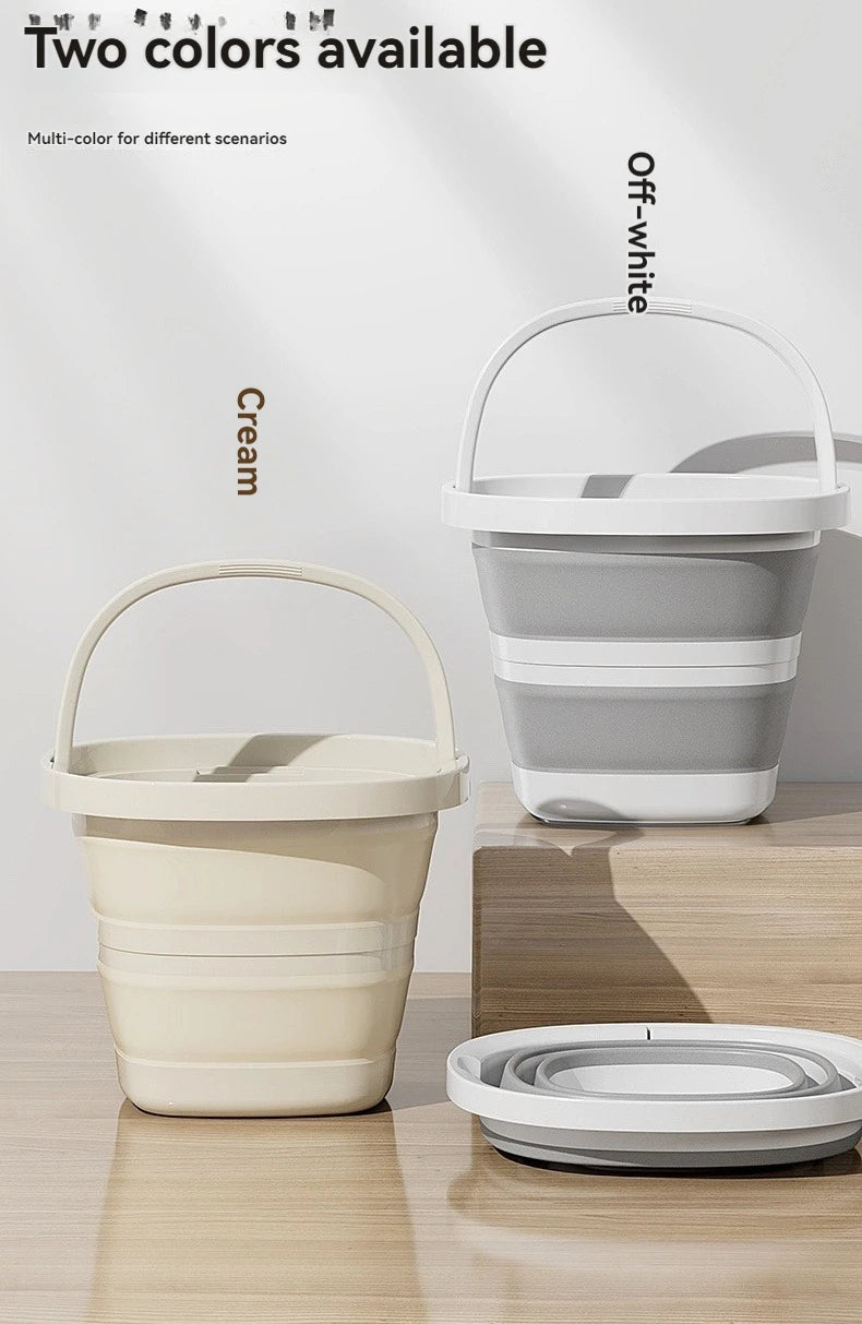 Two colors available cream and off-white foldable plastic bucket with arc handle