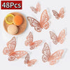 48 pieces of orange and peach colored 3D decorative butterfly wall stickers displayed on a white background.