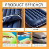 Before and after images showing the efficacy of an inflatable repair kit on a blue mattress.
