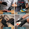 A collage showing various uses of heavy duty disposable nitrile work gloves for food prep, industrial use, tattoo application