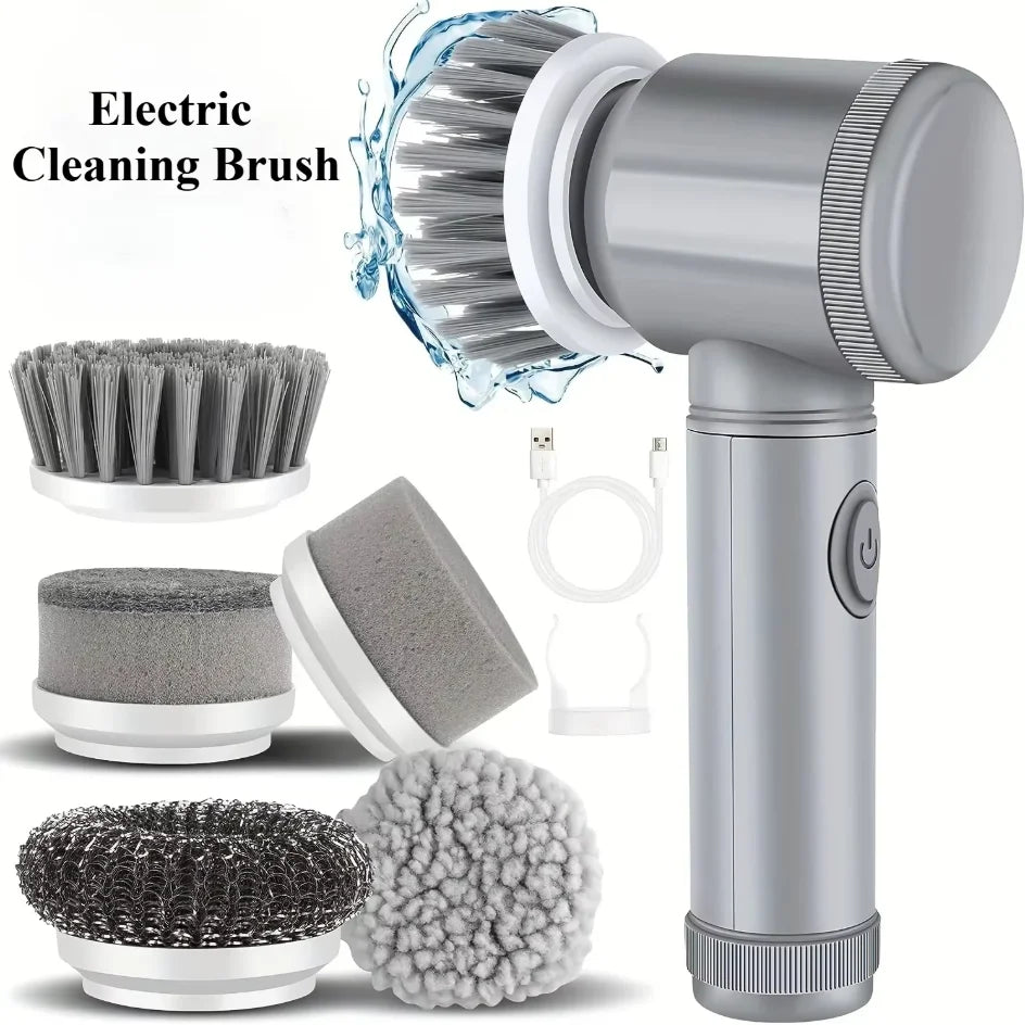 A set of five interchangeable electric cleaning brush heads for an electric cleaning brush device.