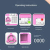 Operating instructions showing how to enter a password and rotate a button on an electronic piggy bank