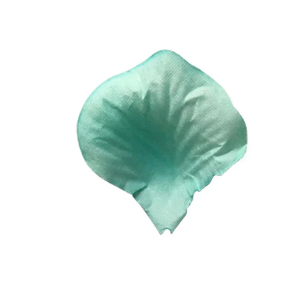 Pétalos de rosa de seda artificial color menta claro con forma de flor o hoja.
