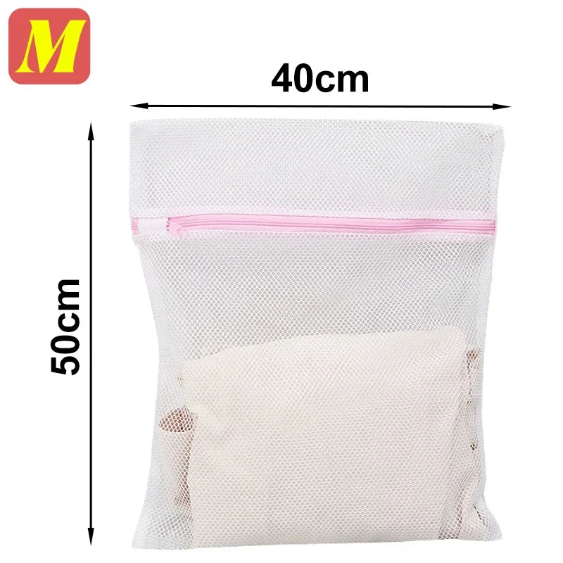 White mesh laundry bag measuring 40cm by 50cm for delicate clothing
