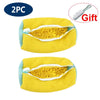 Two yellow reusable shoe cleaning bags with white lining shown next to a grooming brush.