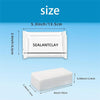 A white tube of sealant clay is shown next to a rectangular block of the same product for size comparison.