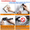 Installation steps showing how to attach the No-Drill Adhesive Paper Towel Holder using double-sided adhesive tape on a wall.