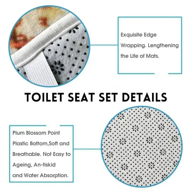 Details of a toilet seat set with exquisite edge wrapping and lengthening feature, and a plum blossom point plastic part