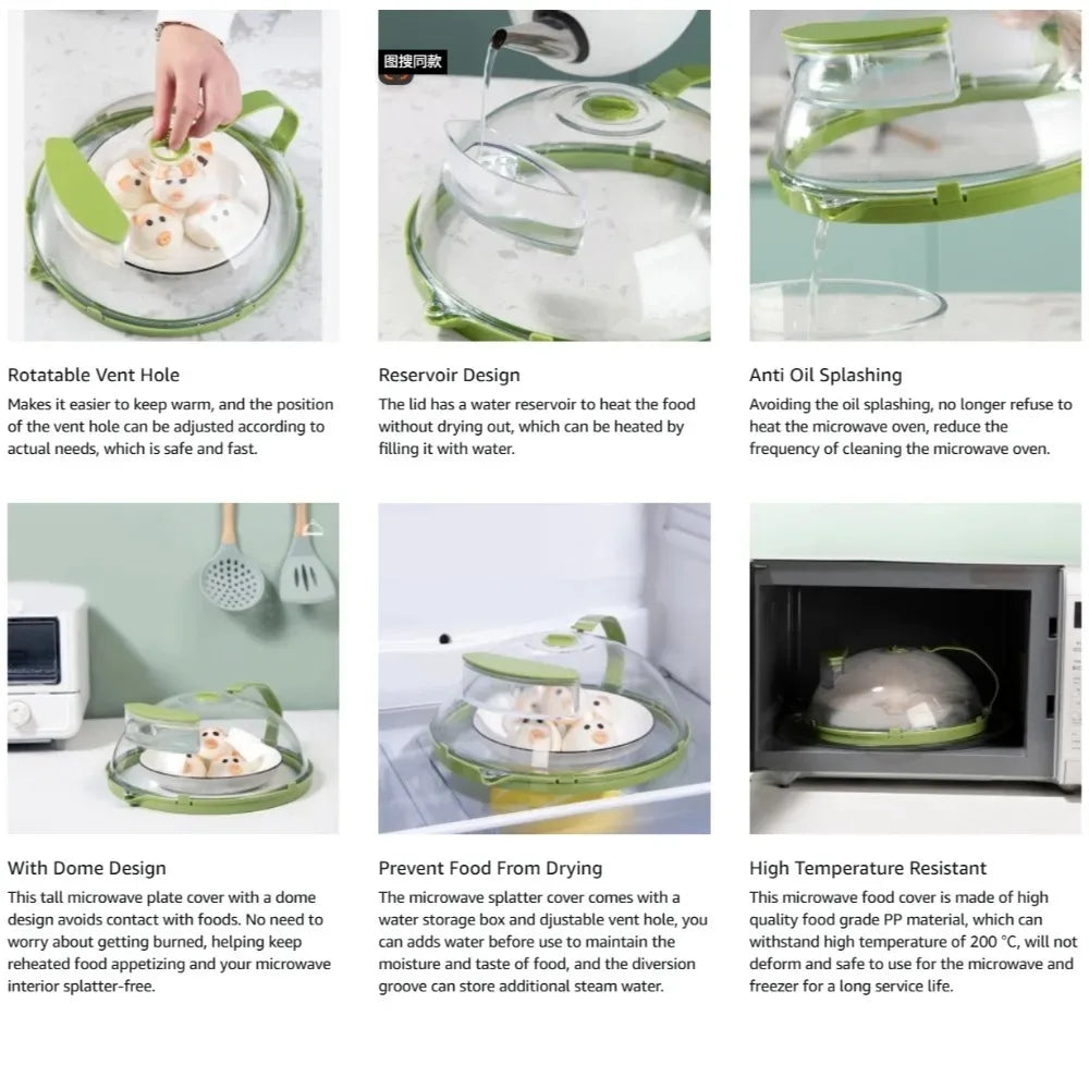 Clear microwave splatter cover with a dome design for food safety and moisture retention