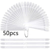 A set of 50 clear false tips for nail art practice, arranged in a fan shape.