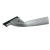 A gray glass cleaning squeegee tool with a black blade and a red trigger.