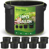 A set of black non-woven plant grow bags for gardening, showing various sizes and quantities.