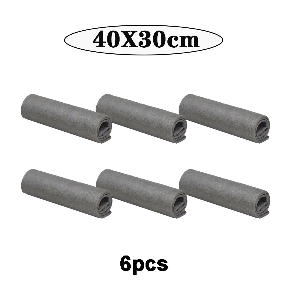 Six rolls of gray thickened microfiber cleaning cloths, measuring 40x30cm each.