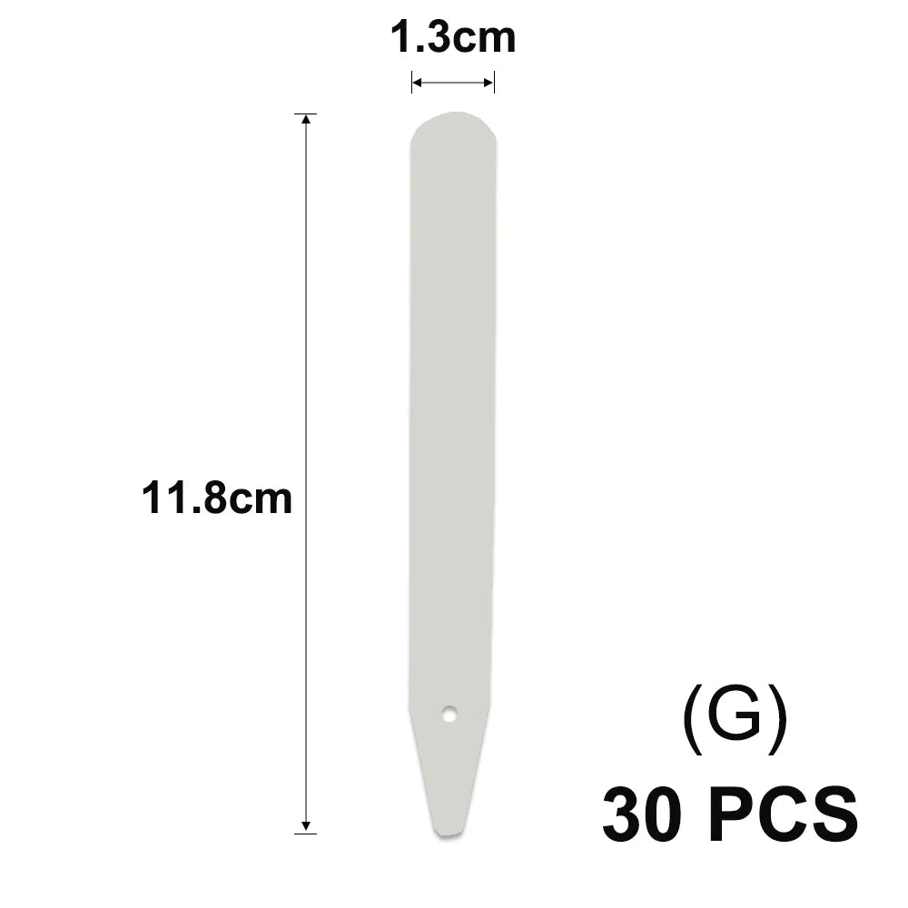 A white T-shaped plant marker with dimensions 1.3cm by 11.8cm.