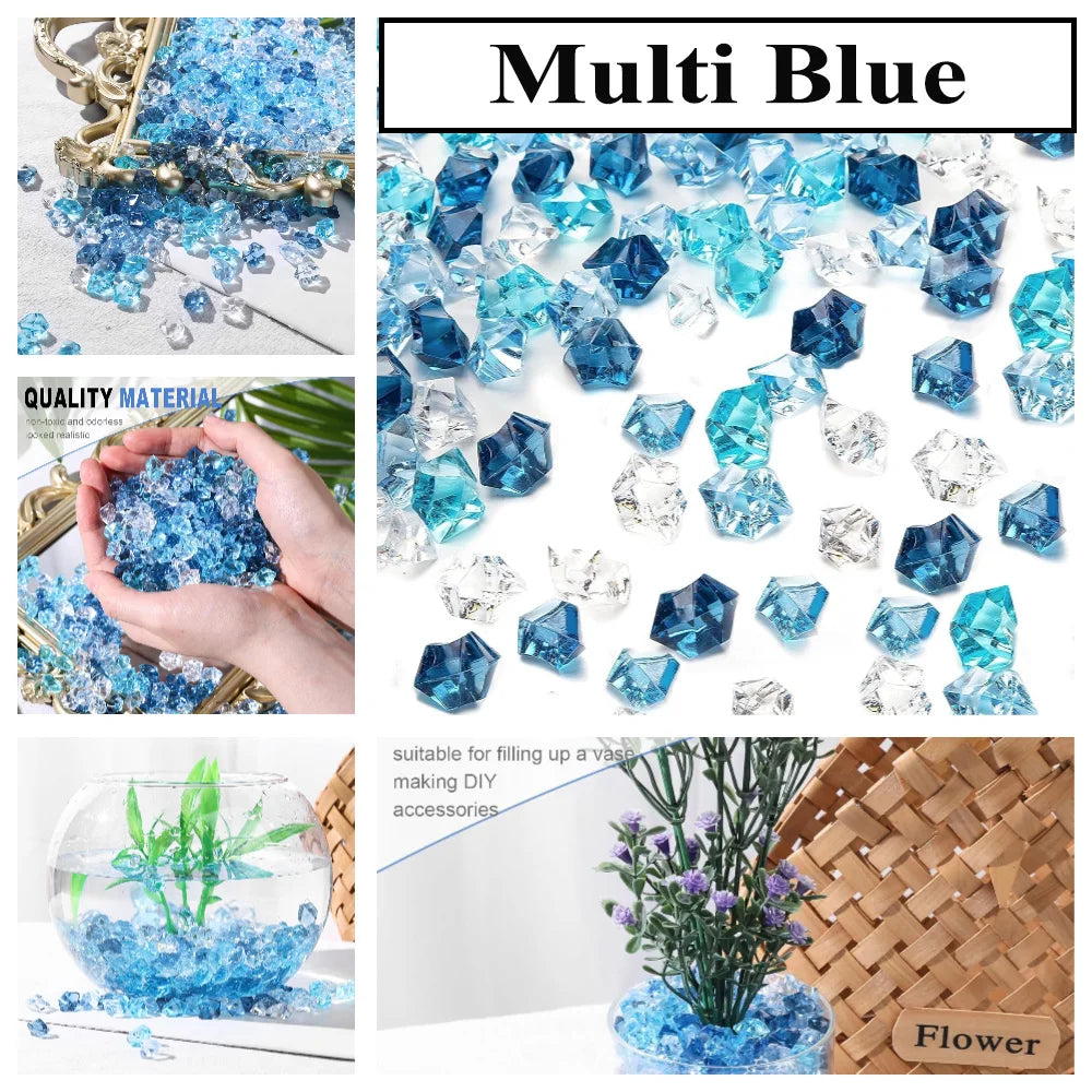 Rocas de hielo triturado de acrílico azul múltiple para decoración y relleno