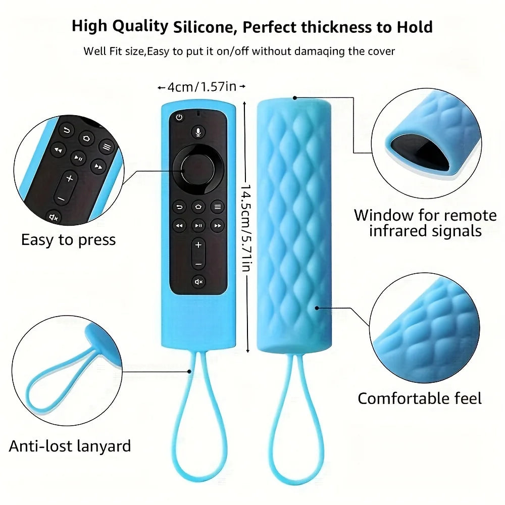 Carcasa remota de silicona azul con cordón y ventana para señales infrarrojas.