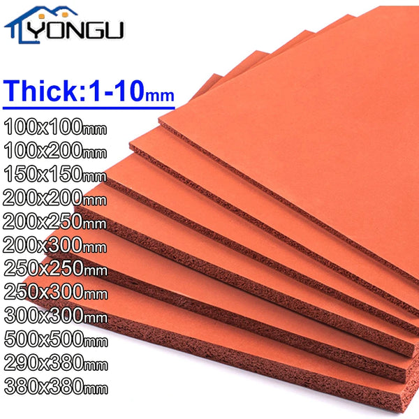 Stack of orange silicone foam mats with various thicknesses ranging from 1 to 10 mm.