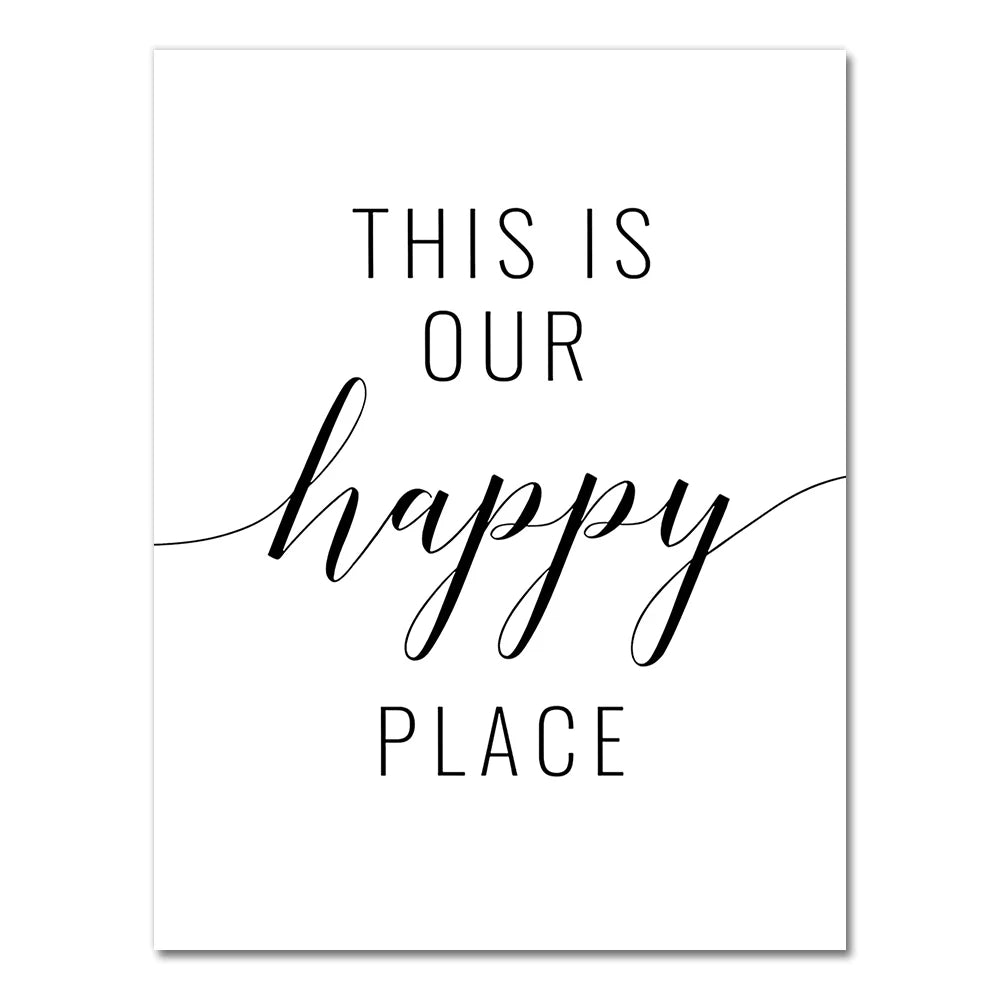A white canvas with black text that reads This is our happy place