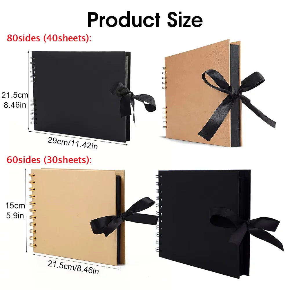 Set DIY kraft Fotoalbum in schwarz und tan mit Bandzugaben