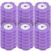 A set of purple disappearing toilet brushes with long handles.