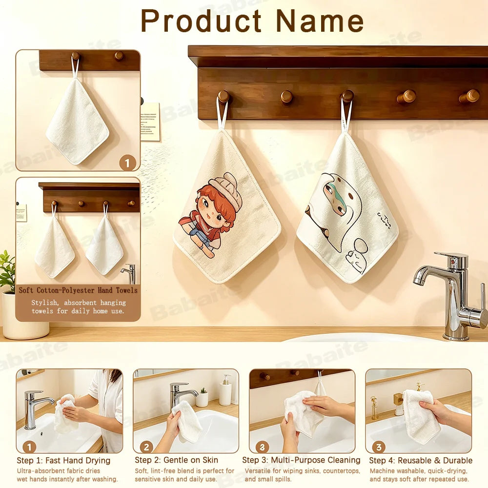 A set of soft cotton-polyester hanging towels featuring Totoro cartoon designs for daily home use.