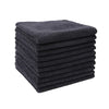 A stack of ten dark gray reusable microfiber cleaning cloths.