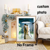 A custom photo canvas print featuring a couple under an umbrella in a green outdoor setting, displayed without a frame.