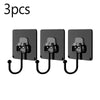 Three black heavy-duty self-adhesive wall hooks with attached cables.