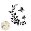 Black silhouette botanical leaf wall sticker featuring climbing vines and butterflies for home decor