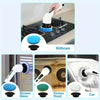 Replacement brush heads for rotary scrubbers shown in context for Kitchen, Shower Glass, Kitchen Hood, and Car cleaning.