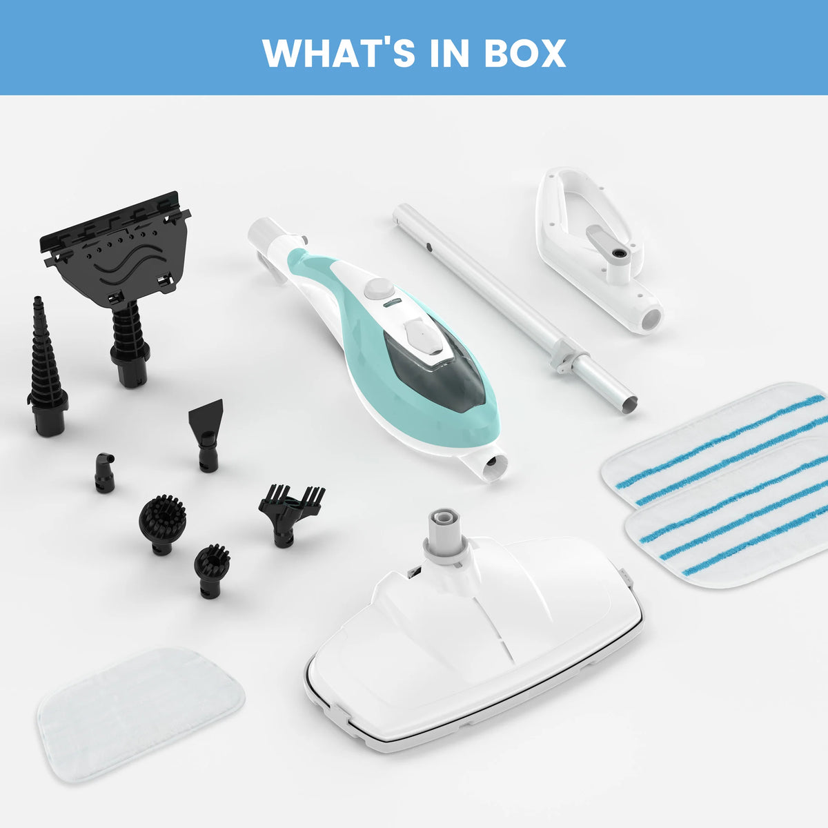 A collection of 10 cleaning tools including a handheld steam mop, various nozzles, and accessories for deep cleaning.
