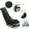 A black heavy-duty protective cover for a lawn mower, showing features like a silver-plated back-coating and elastic hem.