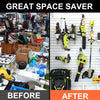 Comparación antes y después de un set de ganchos para pared de metal resistentes para ahorrar espacio