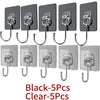 Black and clear self-adhesive rotating wall hooks in 5 pieces for storage.
