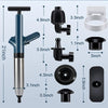 A set of heavy-duty stainless steel drain blasters and related components with various sizes and attachments.