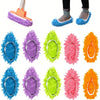 Fünf Paar bunte Mikrofasermilch-Wischschuhe in Blau, Lila, Limettengrün, Pink und Orange.