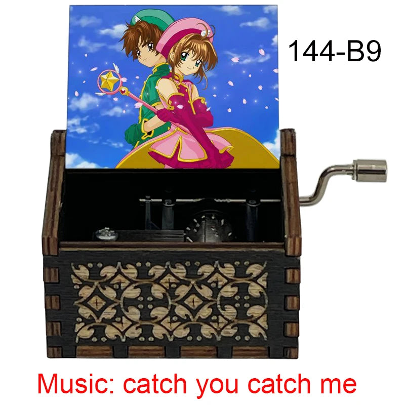 A wooden musical tone box featuring an anime character, labeled 144-B9.