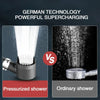 Vergleich einer deutschen, technologie-pressurisierten Duschkopf mit einem normalen Duschkopf.