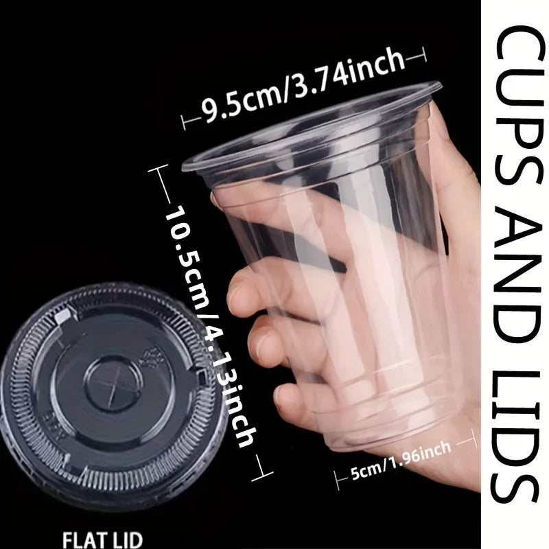 A hand holds a clear plastic cup and lid, demonstrating reusable plastic cups and lids for beverages.