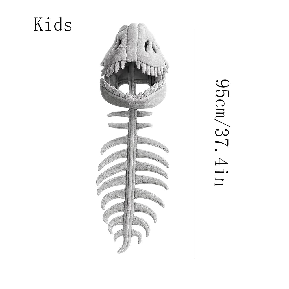A realistic dinosaur skeleton model for kids, showing the skull and rib cage structure.