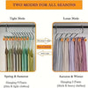 Stainless steel multi-layer hangers shown in tight and loose modes for hanging pants and clothes.