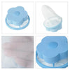 Light blue floating laundry mesh filter bag used for hair and lint removal