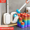 Set de brosse de toilette jetable fixée au mur avec manche blanc et têtes de brosse en silicone colorées