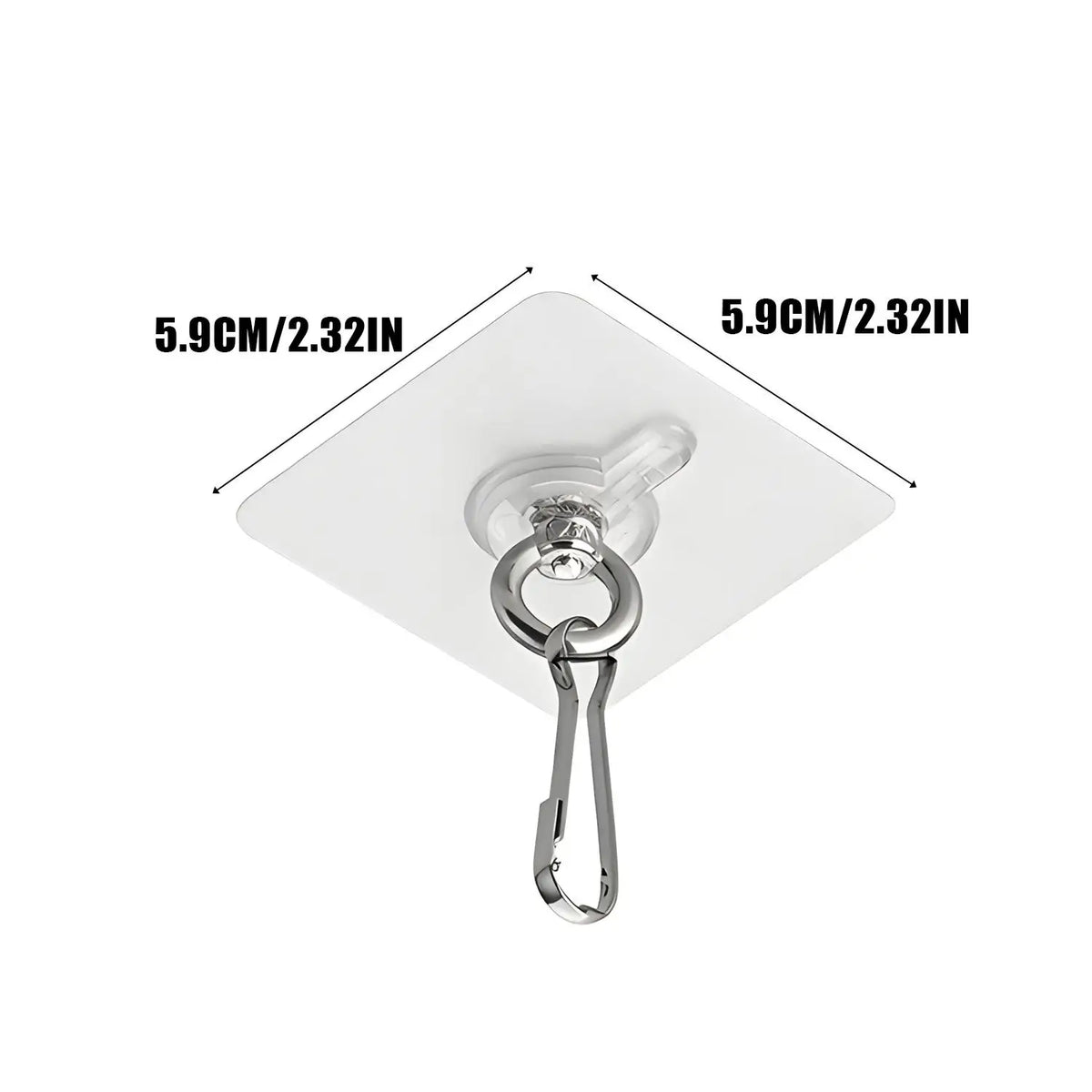 A white self-adhesive stainless steel wall hook with a loop and a hanging wire, shown from above.
