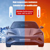 A blue car is shown with text highlighting high temperature resistance and reliable performance from -40°F to 257°F.